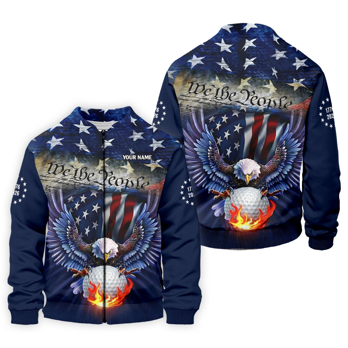 We The People Eagle Golf Ball 250th Anniversary USA 1776-2026 Golf Tops For Men, 4th Of July Golf Shirts For Men