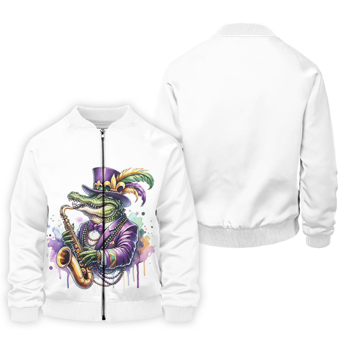 Mardi Gras Alligator Playing Saxophone White Golf Shirt, Golf Shirts For Men, Polo Shirt Men