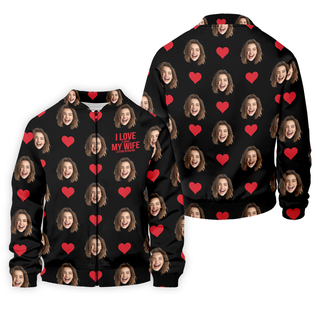 I Love My Wife Custom Photo Black Golf Shirt, Valentines Golf Gift, Fun Golf Shirts For Men, Golf Gift For Men