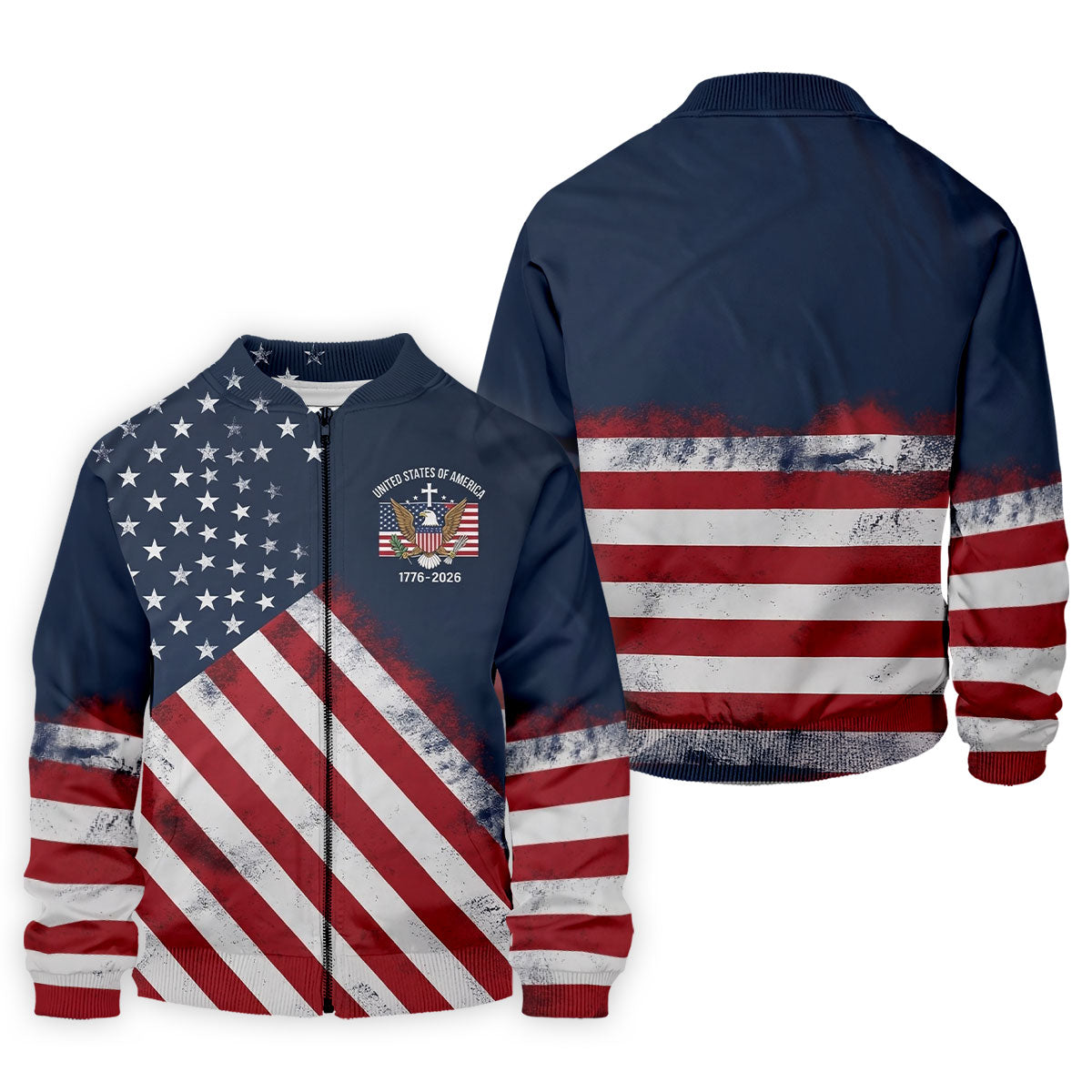 US Bald Eagle Distressed Flag 250 Faith Cross Golf Tops For Men, Patriotic 4th Of July Golf Shirts For Men