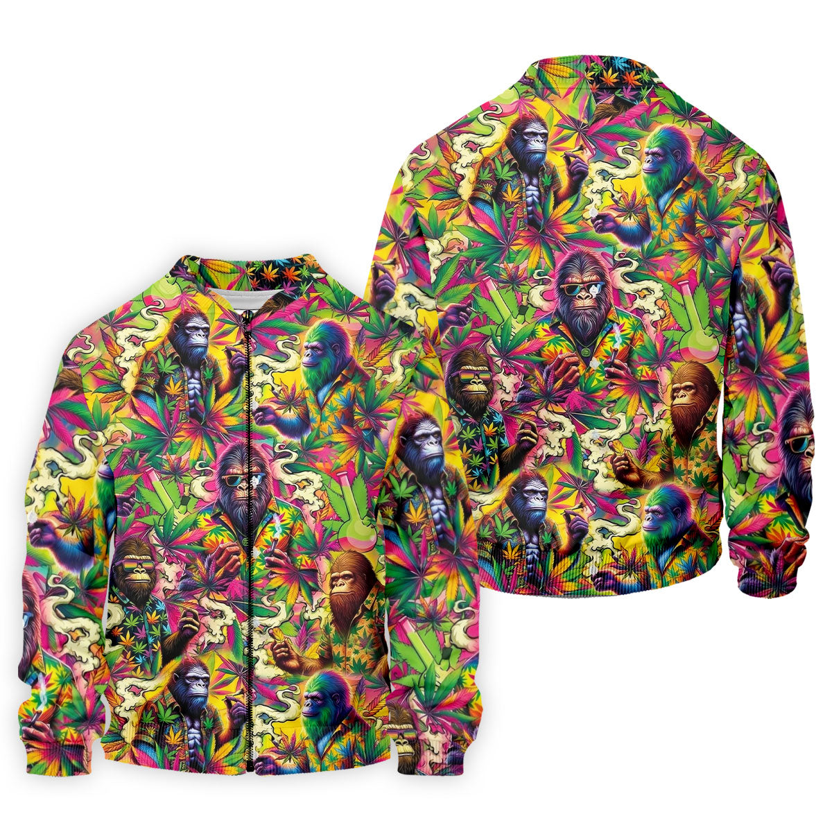 Psychedelic Bigfoot Cannabis Leaf Hawaiian Polo Shirt, Mens Golf Shirts, Golf Apparel For Men
