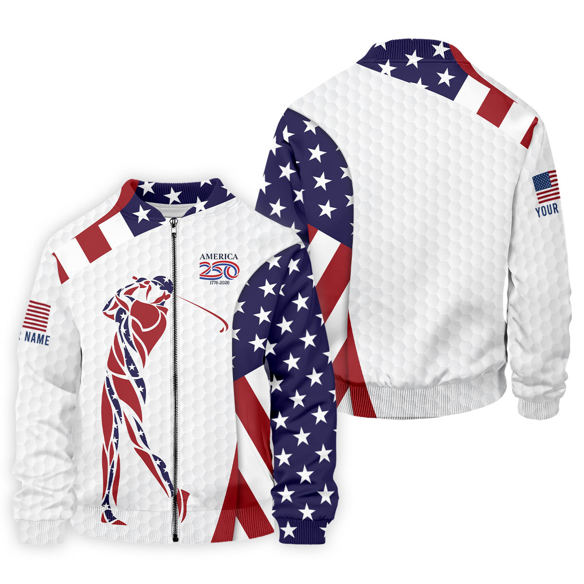 America 250 Golfer Pose Golf Ball Pattern 4th Of July Golf Shirt, Patriotic Golf Shirt, Golf Shirts For Men