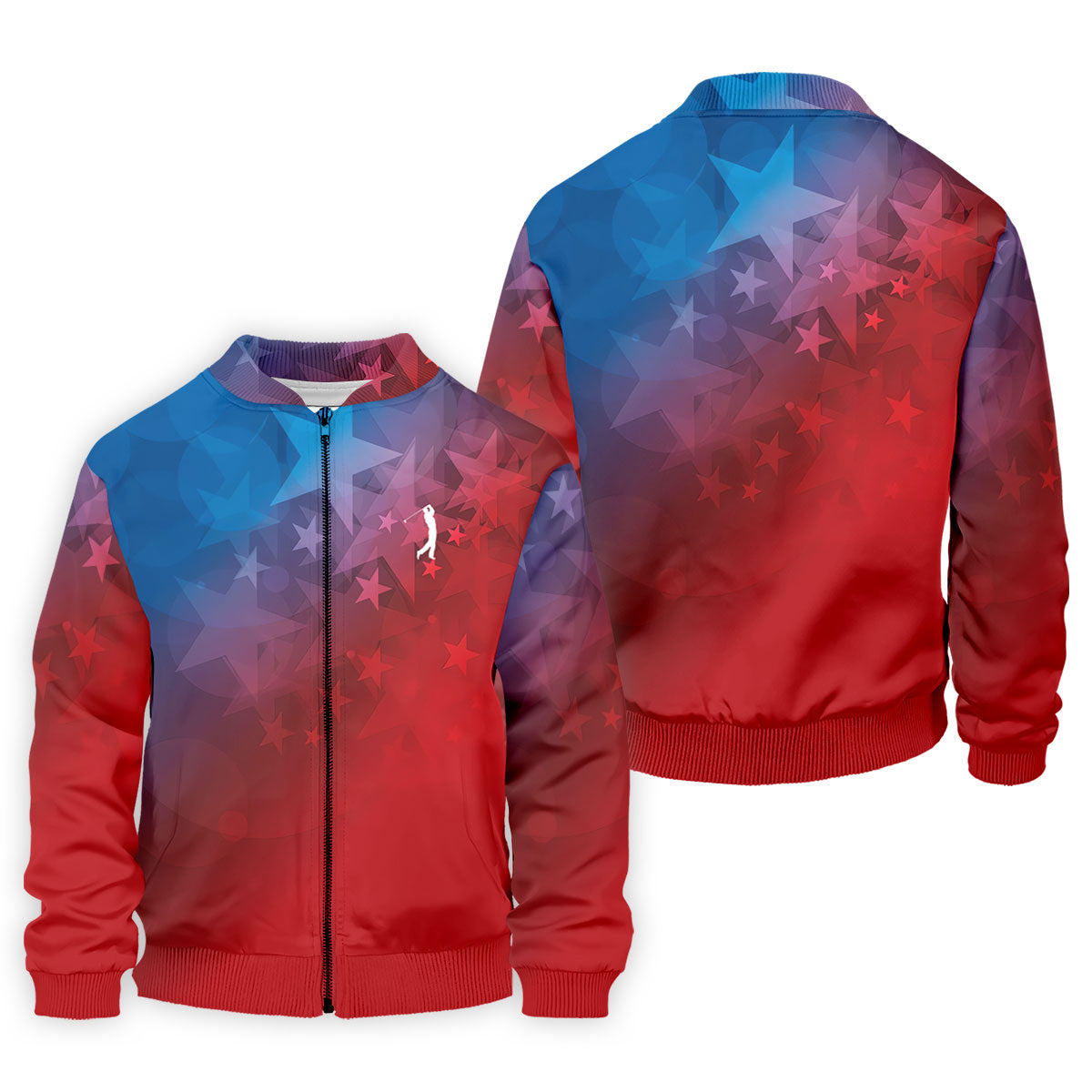 American Flag Pattern Golf Tournament Red And Blue Golf Shirts For Men, Polo ShirtFor Men