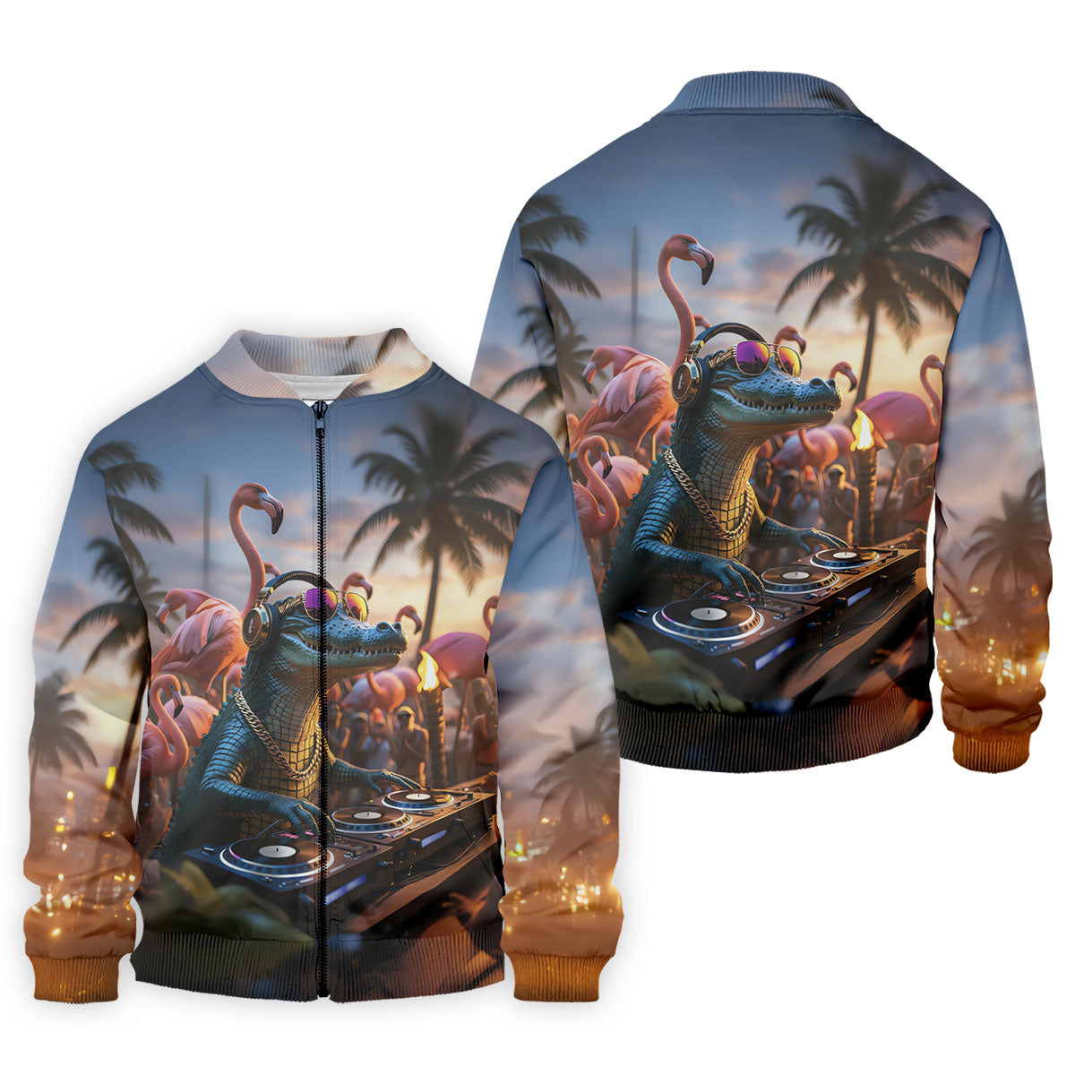 Funny Crocodile DJ Mardi Gras Festival Flamingo Golf Shirt, Polo ShirtFor Men, Golf Shirts For Men