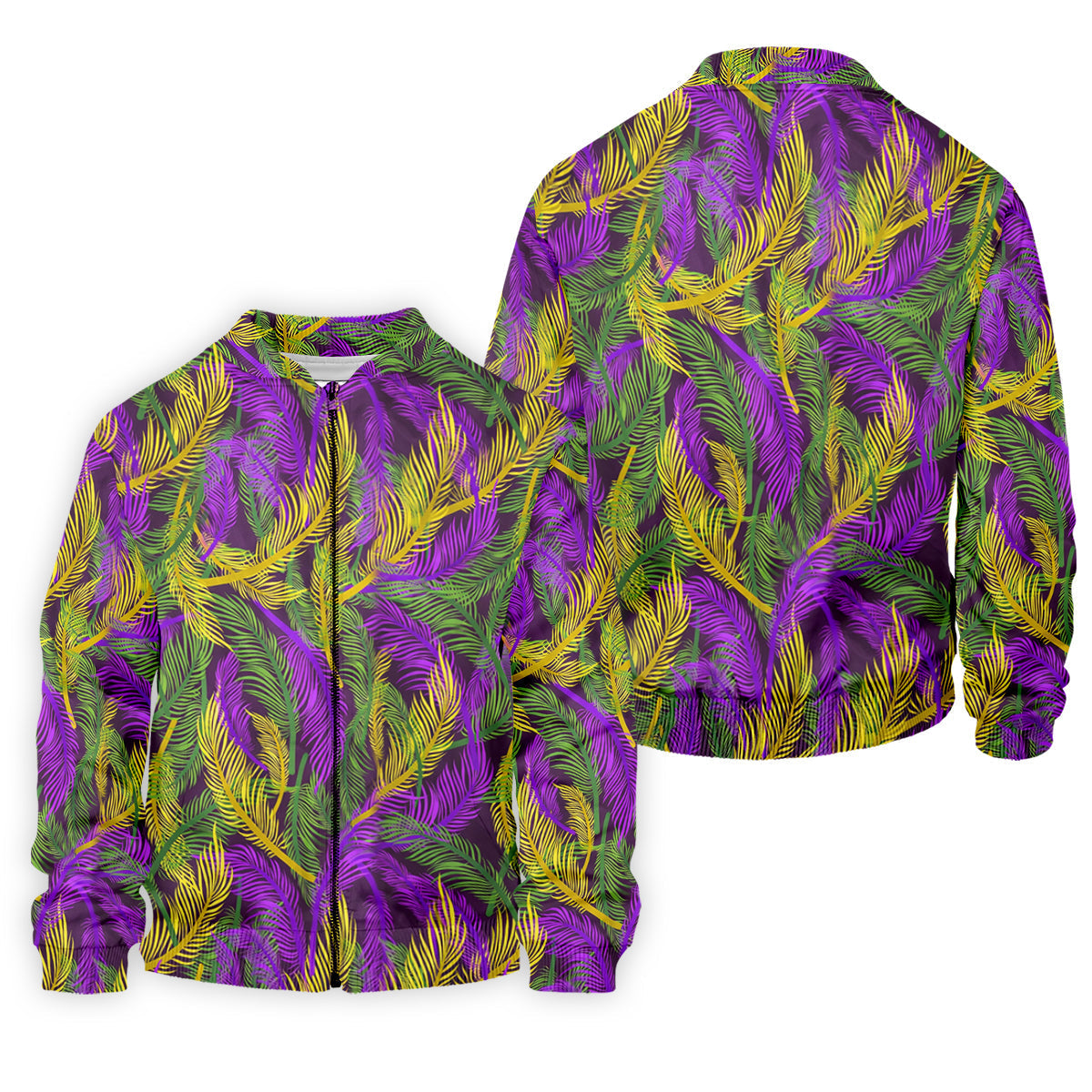 Purple Green Gold Feather Pattern Mardi Gras Golf Shirt, Polo ShirtFor Men, Golf Shirts For Men