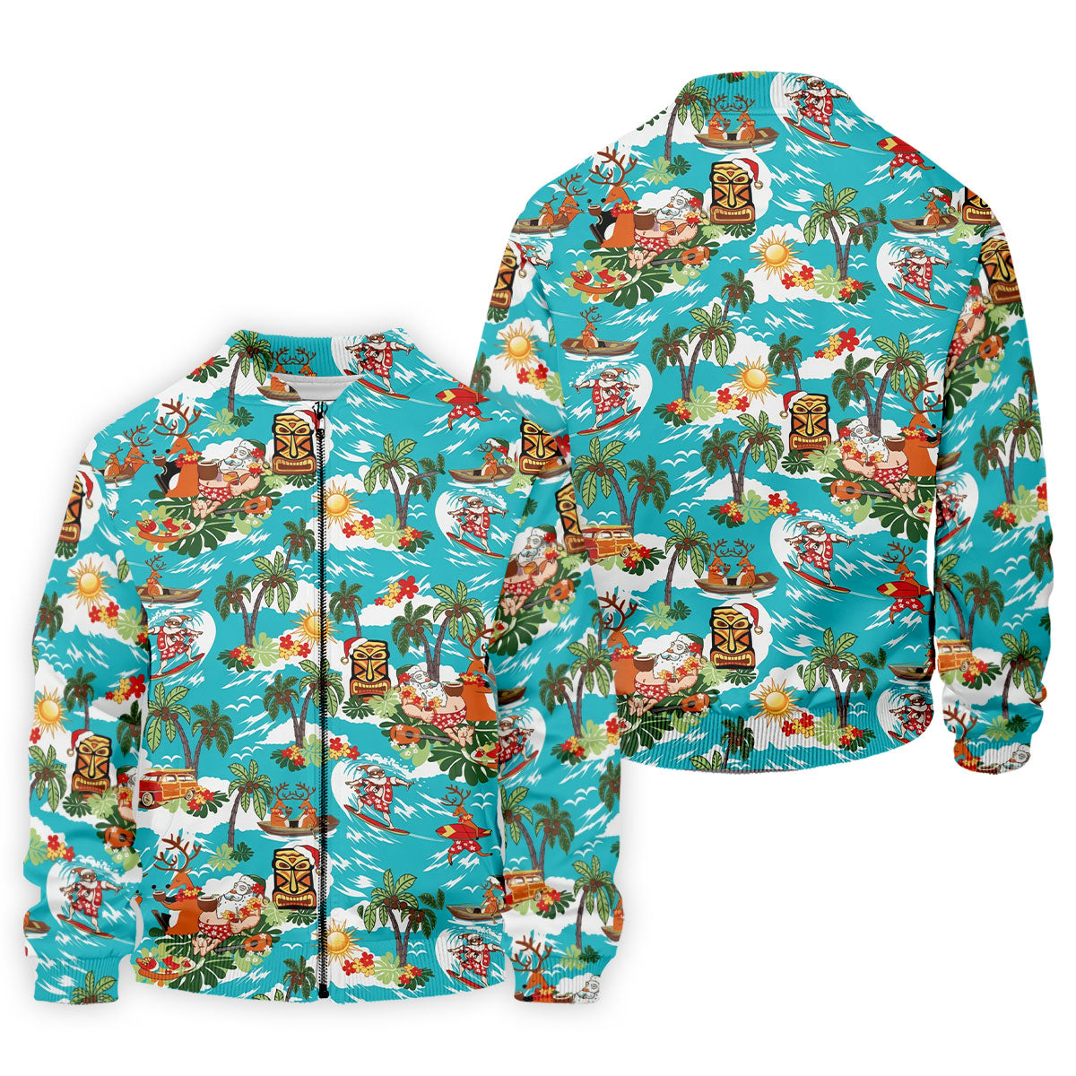 Men's Funny Surfing Santa Hawaiian Golf Shirt, Christmas Golf Shirt, Printed Golf Shirts