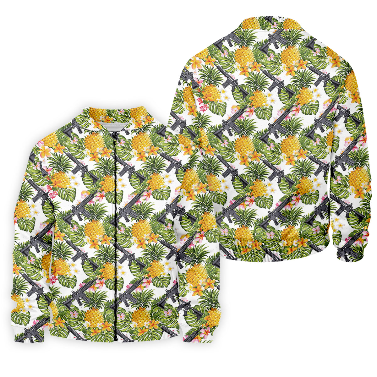 Tropical Pineapple Rifle Golf Shirt, Hawaiian Tactical Print, Golf Shirts For Men
