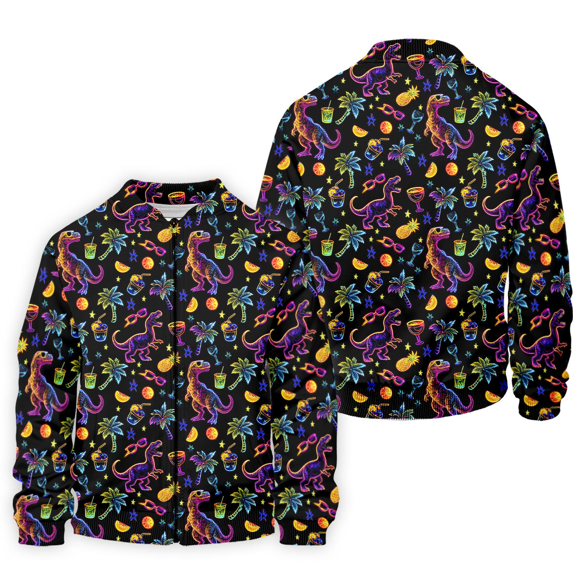 Neon Dinosaur Tropical Theme Hawaiian Golf Shirt, Polo Shirtor Men, Golfing Apparel
