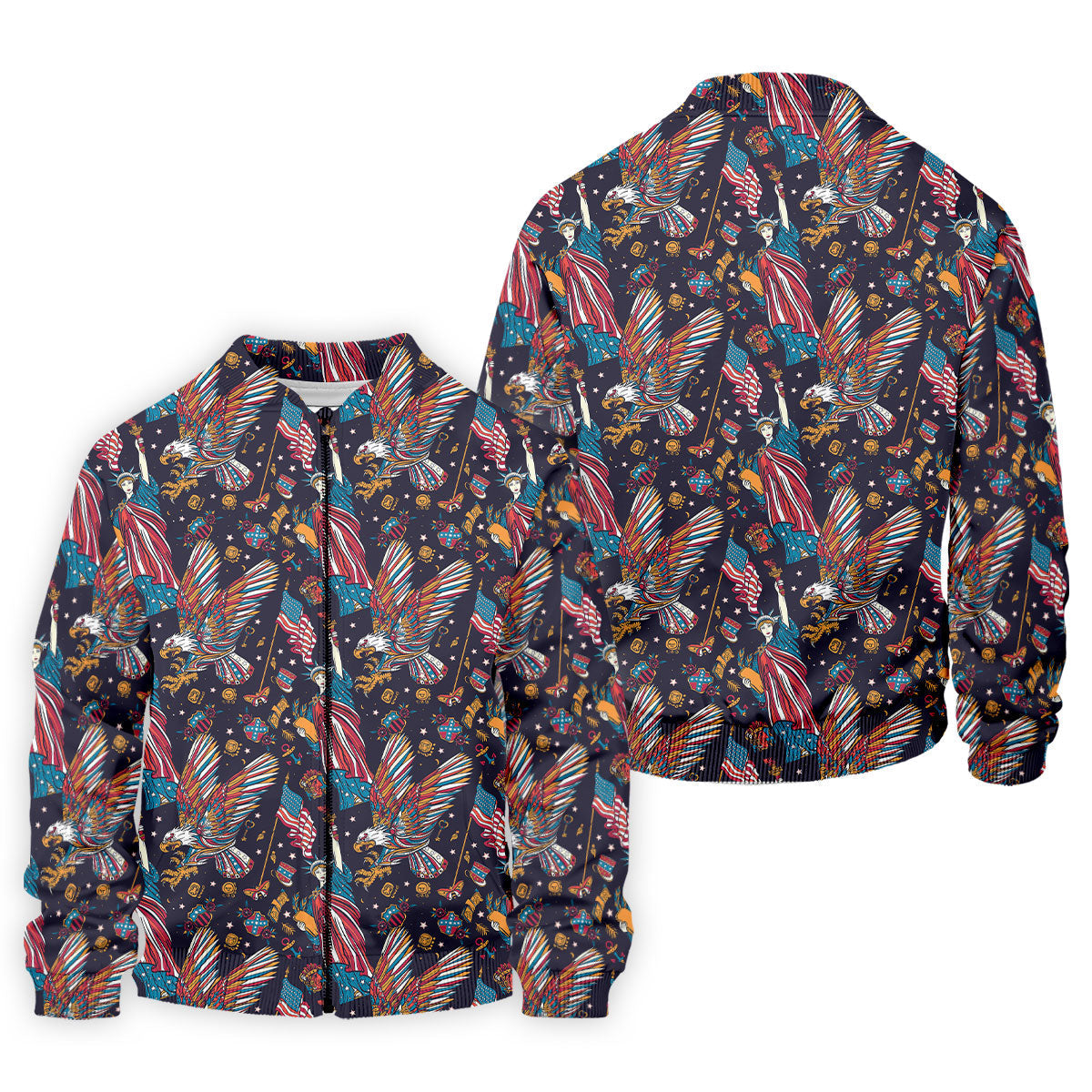 Patriotic American Eagle With Flag Statue Of Liberty Pattern 250th Anniversary Golf Shirts For Men