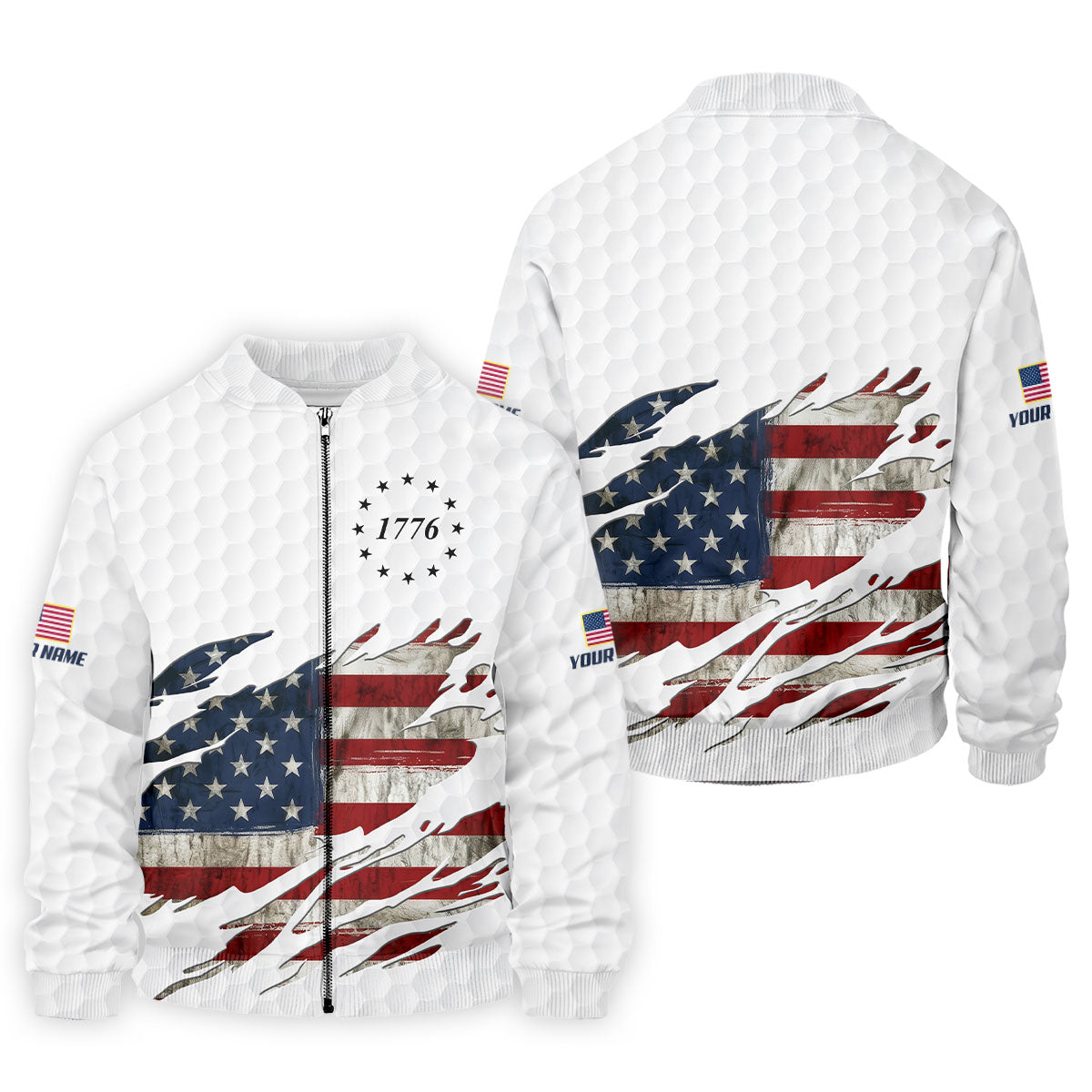 American Flag 1776 Golf Ball Pattern Golf Shirts For Men, 250th Anniversary Polo Shirt Men