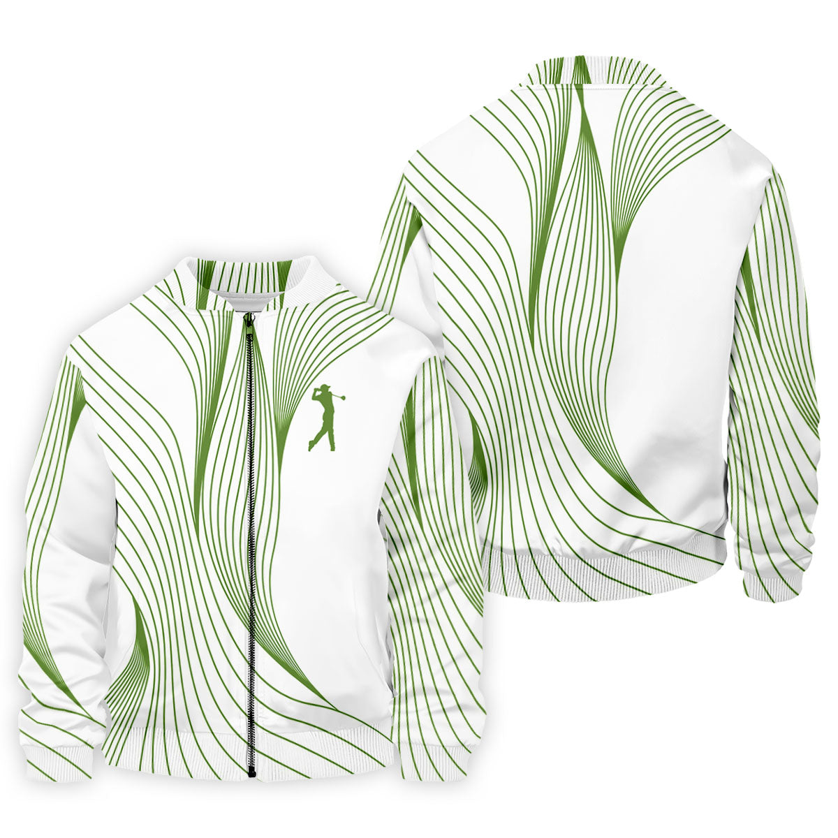 Geometric Line Wavy Line Green And White Golf Shirts For Men, Men's Golf Shirt, Polo ShirtFor Men