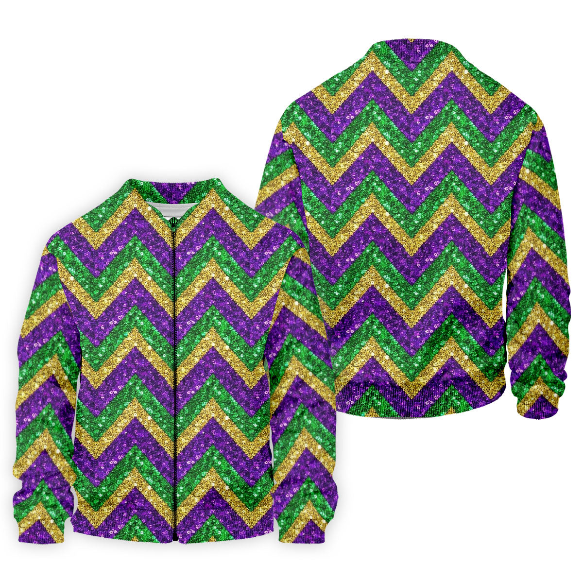 Mardi Gras Purple Gold Green Zigzag Pattern Glitter Print Golf Tops For Men, Polo ShirtFor Men, Golf Shirts For Men
