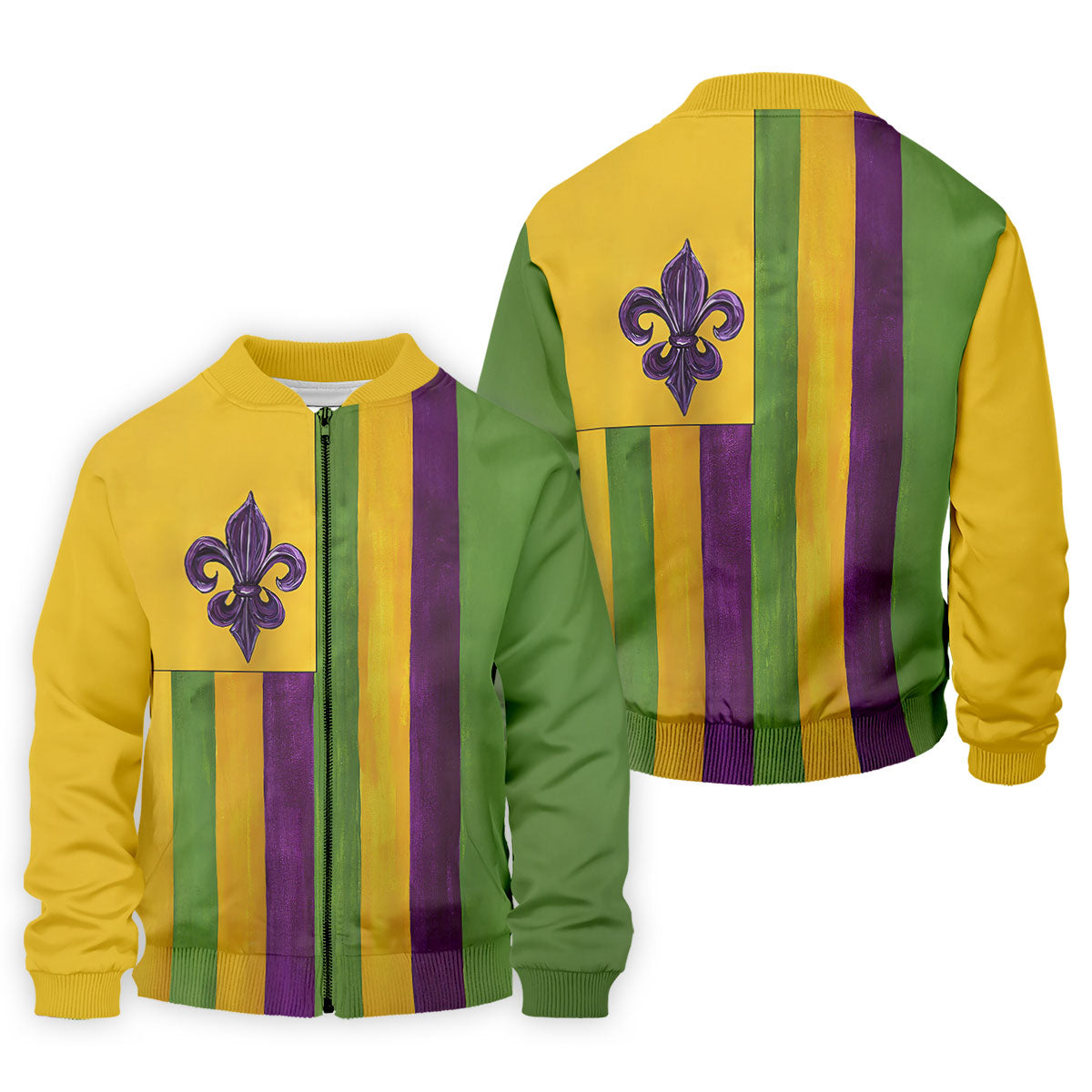 Purple Green Gold Vertical Stripes Fleur De Lis Flower Mardi Gras Golf Shirt, Polo ShirtFor Men, Golf Shirts For Men