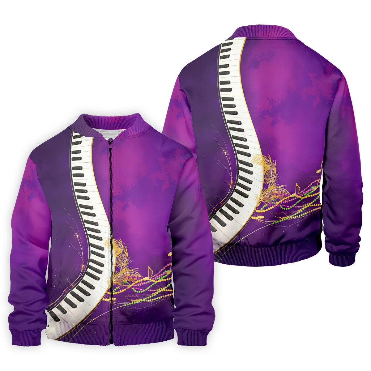 Mardi Gras Feather Beads Piano Keyboard Print Purple Golf Shirt, Polo ShirtFor Men, Golf Shirts For Men