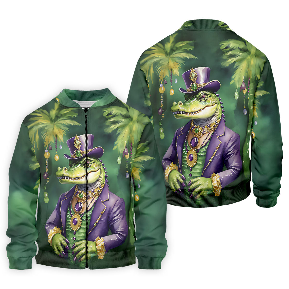 Mardi Gras Alligator Decorated Palm Tree Print Golf Shirt, Polo ShirtFor Men, Golf Shirts For Men