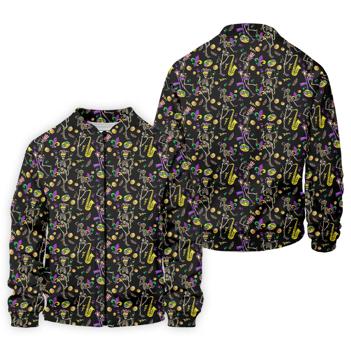 Dancing Skeleton Mardi Gras Fleur De Lis Black Golf Shirt, Polo ShirtFor Men, Golf Shirts For Men