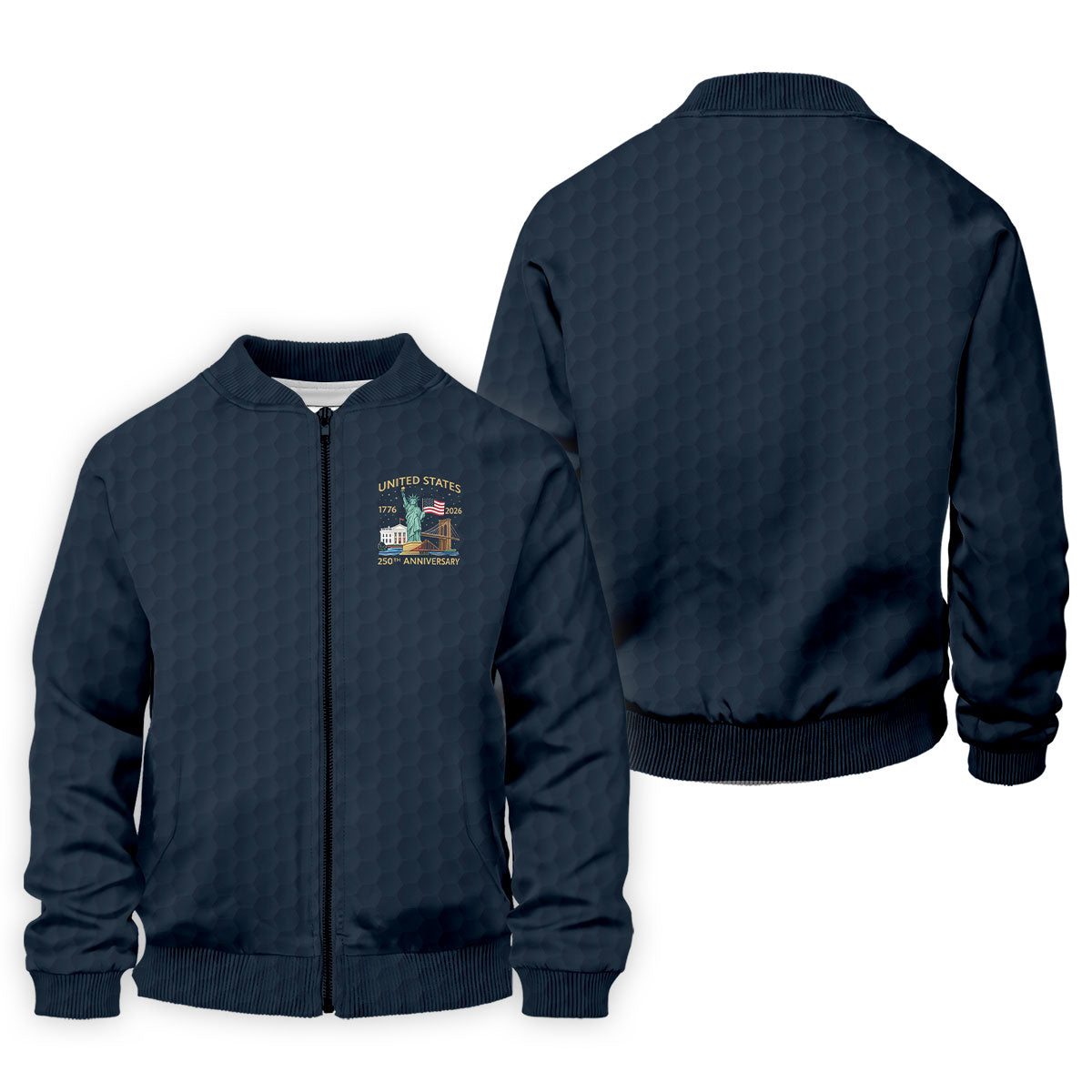 United States 250th Anniversary Golf Ball Pattern Navy Golf Shirt, 4th Of July Patriotic Golf Shirts For Men