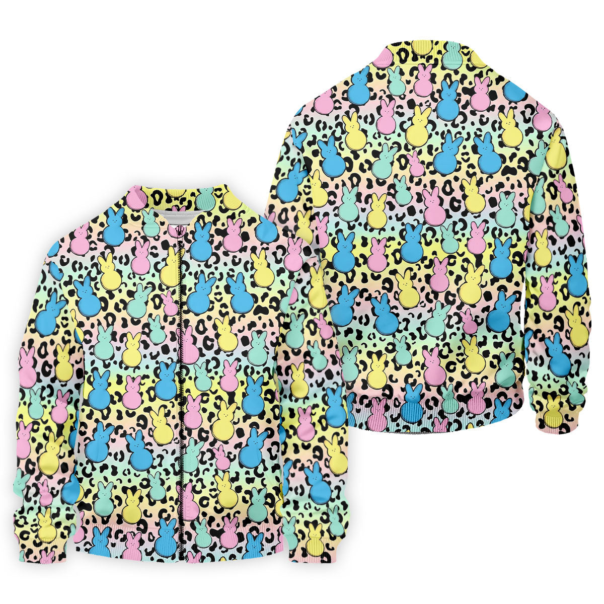 Pastel Easter Bunny Leopard Print Polo Shirt, Mens Golf Apparel, Hawaiian Golf Shirt, Printed Golf Shirts