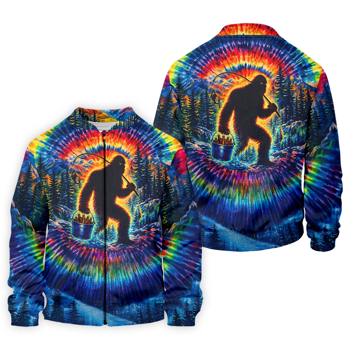 Tie Dye Bigfoot Fishing Forest Golf Shirt, Mens Golf Apparel, Printed Golf Shirts