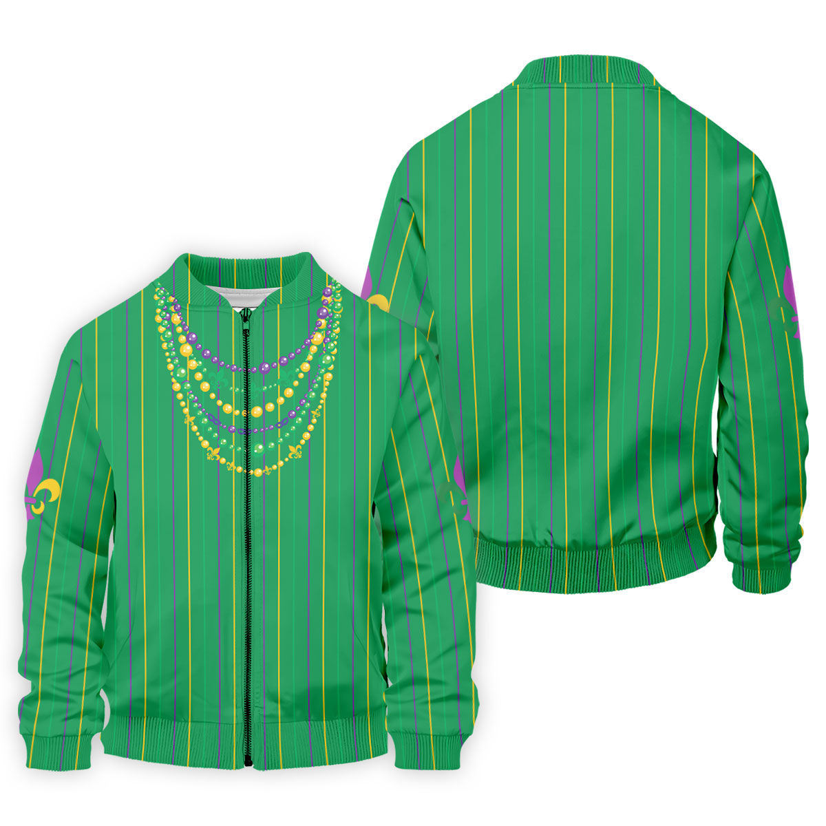 Mardi Gras Beads Necklaces Print Green Golf Shirt, Golf Tops For Men, Polo ShirtFor Men, Golf Shirts For Men