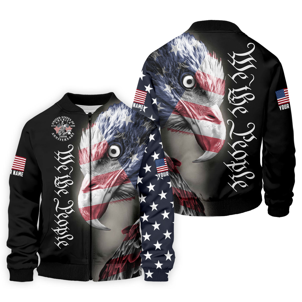 We The People Patriotic Bald Eagle 250 Years American Flag Golf Shirt, 250 Years 4th Of July Golf Shirts For Men