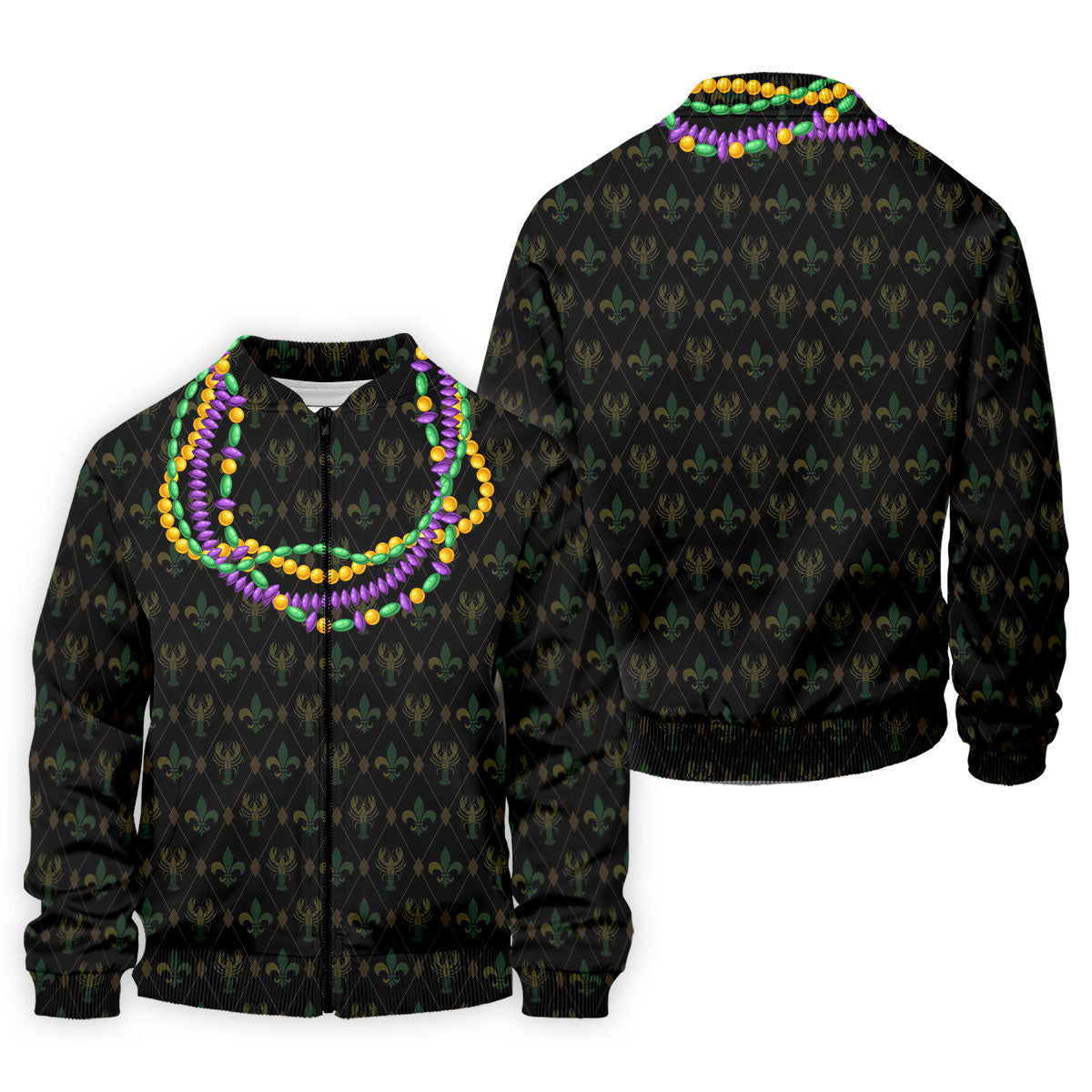 Mardi Gras Beads Chain Crawfish Fleur De Lis Black Golf Shirt, Polo ShirtFor Men, Golf Shirts For Men