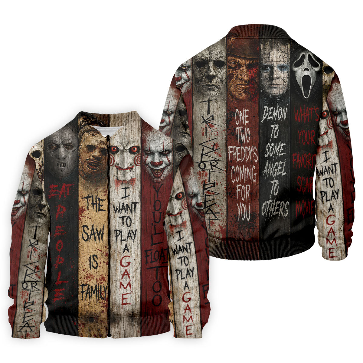 Vintage Wood Panel Horror Character Halloween Golf Shirt, Mens Golf Apparel, Hawaiian Golf Shirt