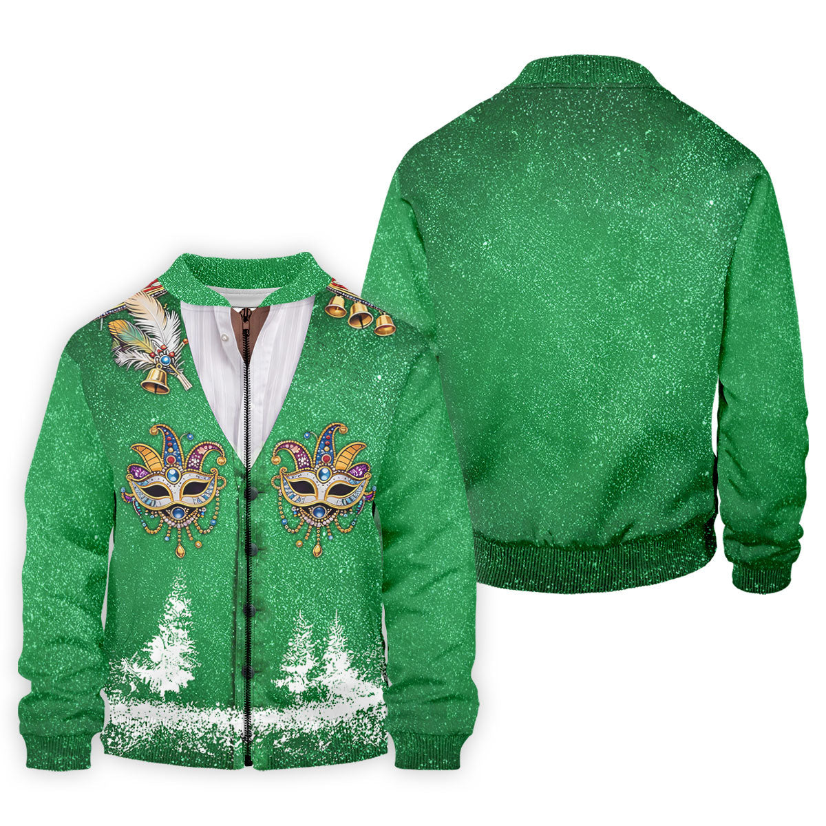 Masquerade Mask Feather Mardi Gras Glitter Print Green Golf Shirt, Polo ShirtFor Men, Golf Shirts For Men