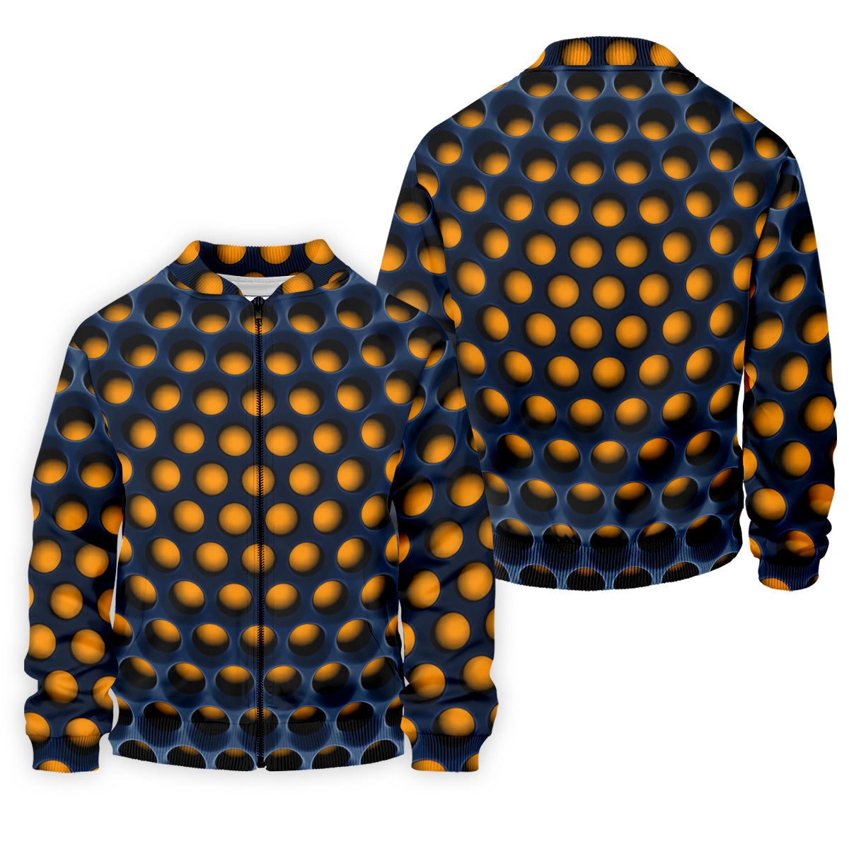 3D Effect Circular Pattern Orange Golf Shirt, Cool Golf Outfit, Men's Funny Golf Shirts, Polo Shirt Men