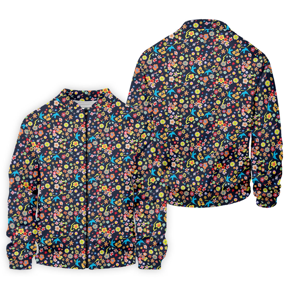 Colorful Floral Bird Garden Golf Shirt, Mens Golf Polo, Printed Golf Shirts
