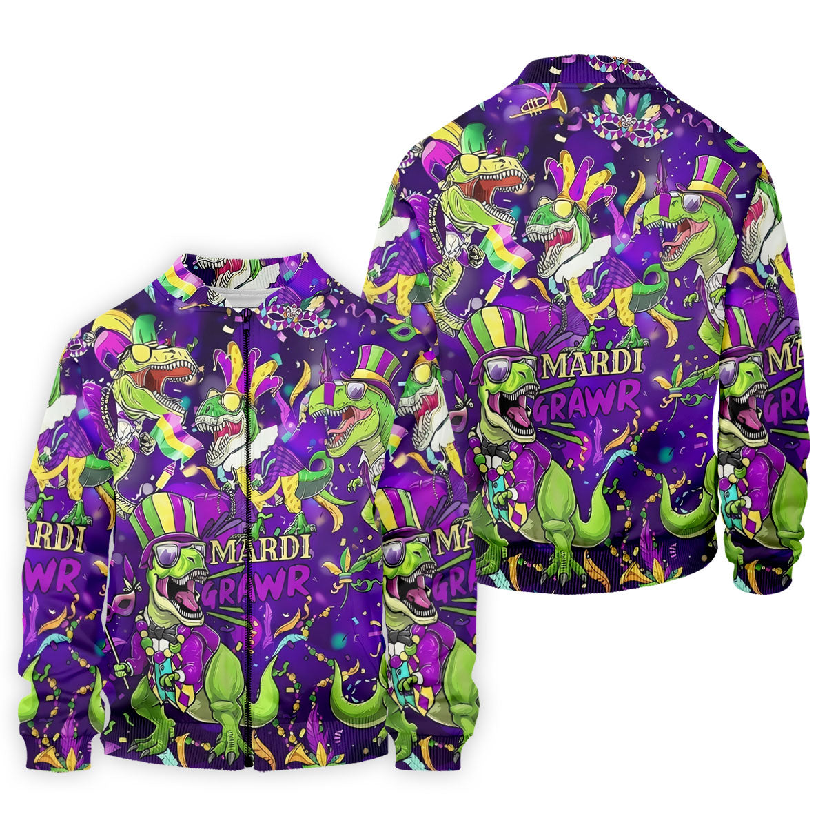 Mardi Grawr Purple Green Gold Funny Dinosaur Mardi Gras Golf Shirt, Golf Shirts For Men, Polo ShirtFor Men
