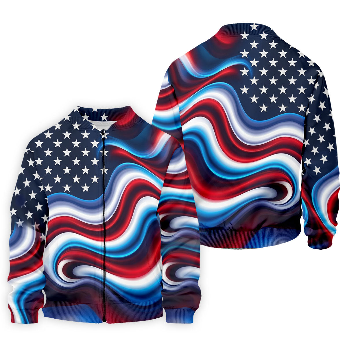 Star Pattern Red White Blue Wavy Stripes 250th Anniversary, Patriotic 4th Of July Golf Shirts For Men