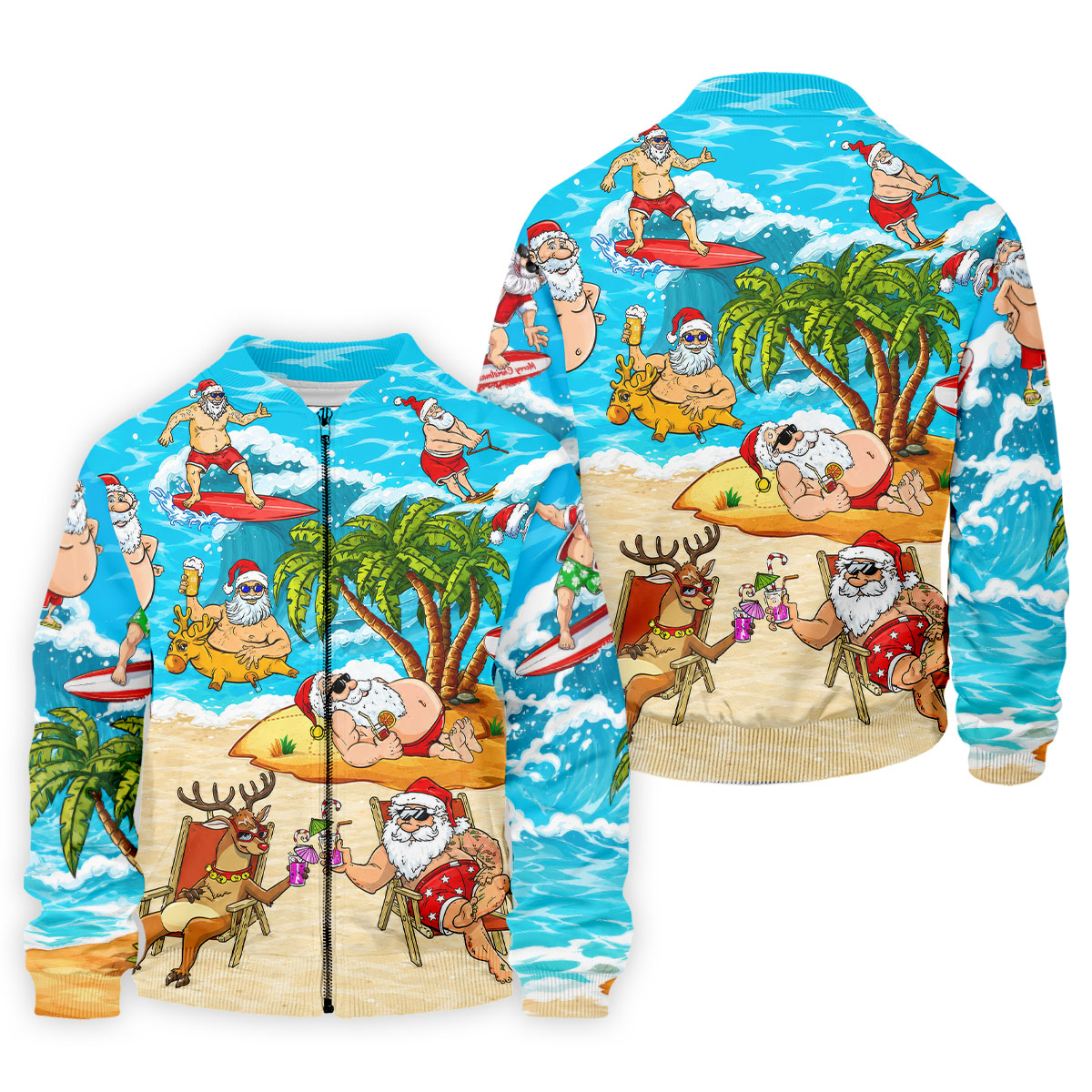 Funny Santa Beach Party Men's Golf Shirt, Christmas Golf Shirt, Golf Apparel For Men