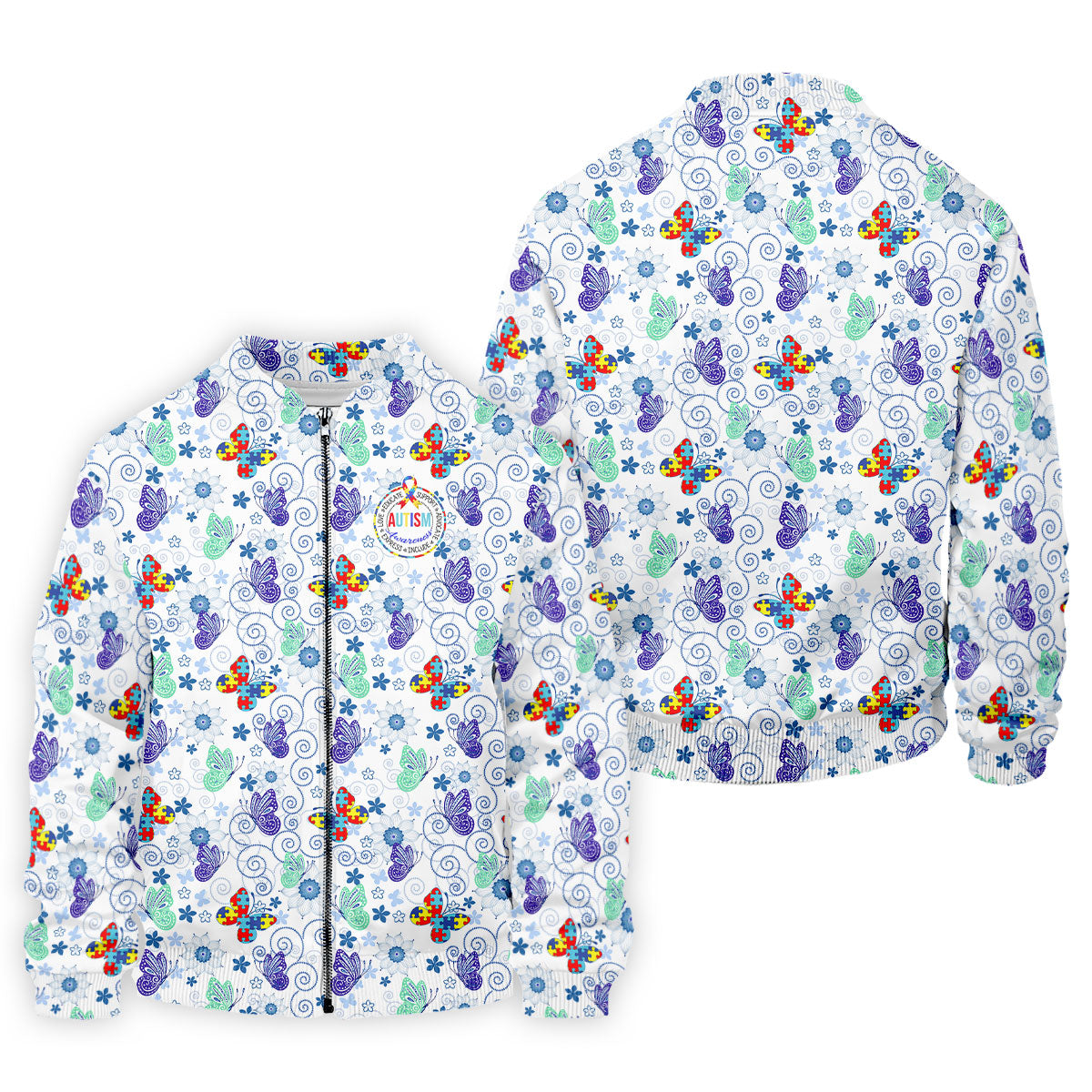 Autism Awareness Colors Puzzles Butterfly Floral Golf Shirt, Golf Tops For Men, Golf Shirts For Men