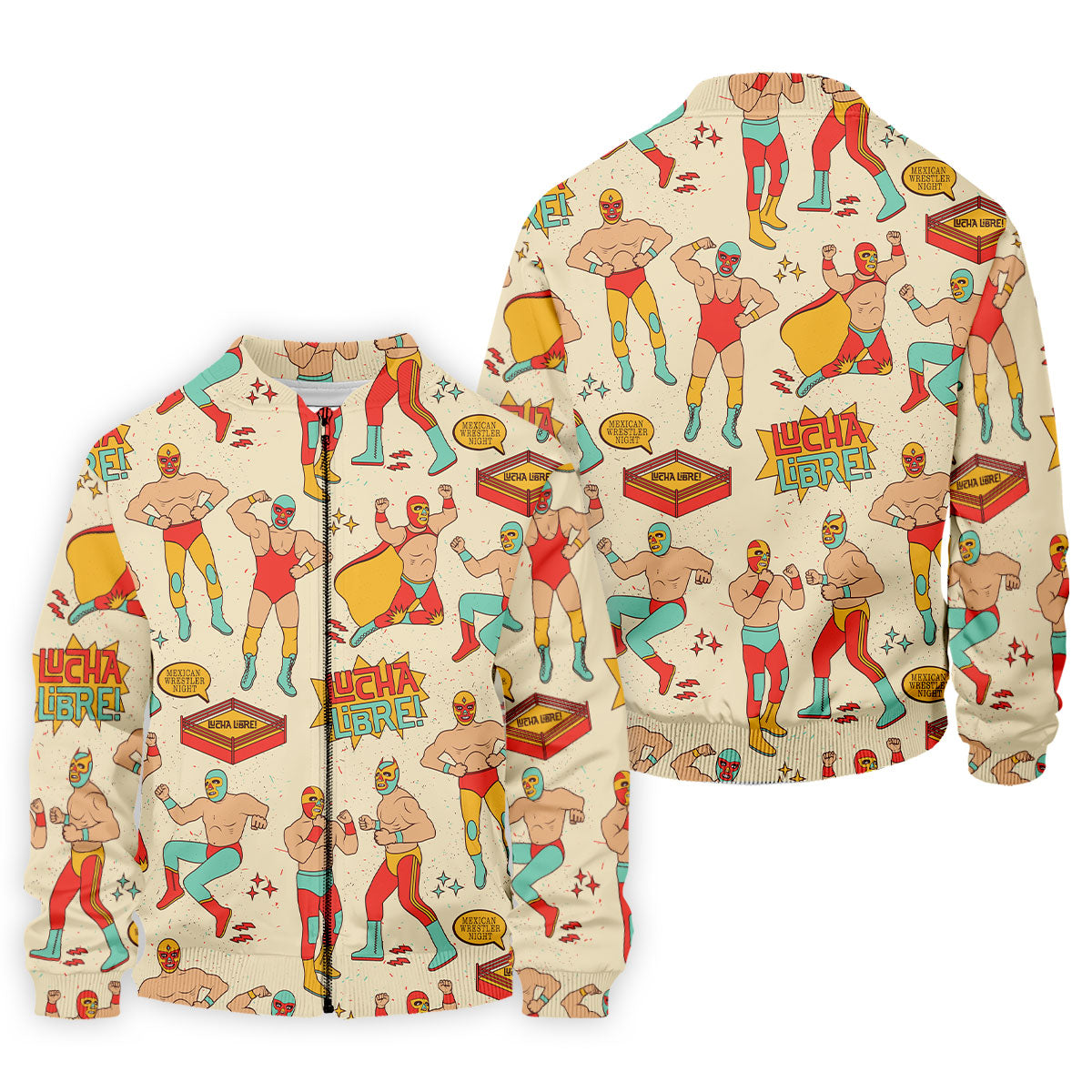 Beige Lucha Libre Mexican Wrestler Pattern Golf Shirt, Mens Golf Polo, Printed Golf Shirts