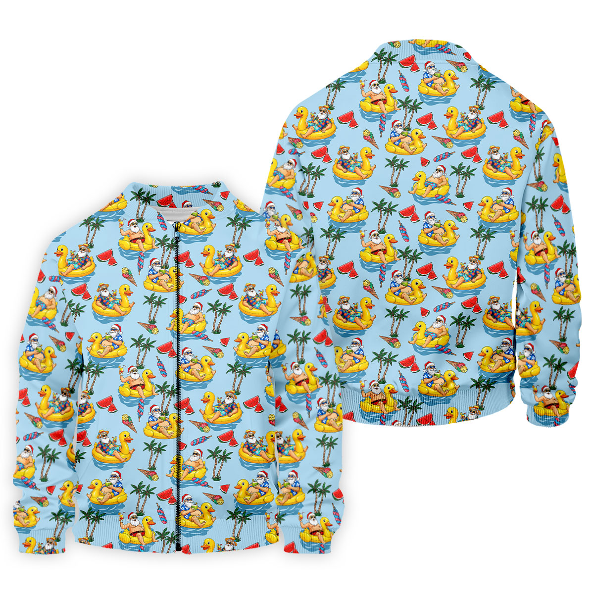 Men's Santa Duck Pool Float Hawaiian Golf Shirt, Christmas Golf Shirt, Golf Apparel For Men
