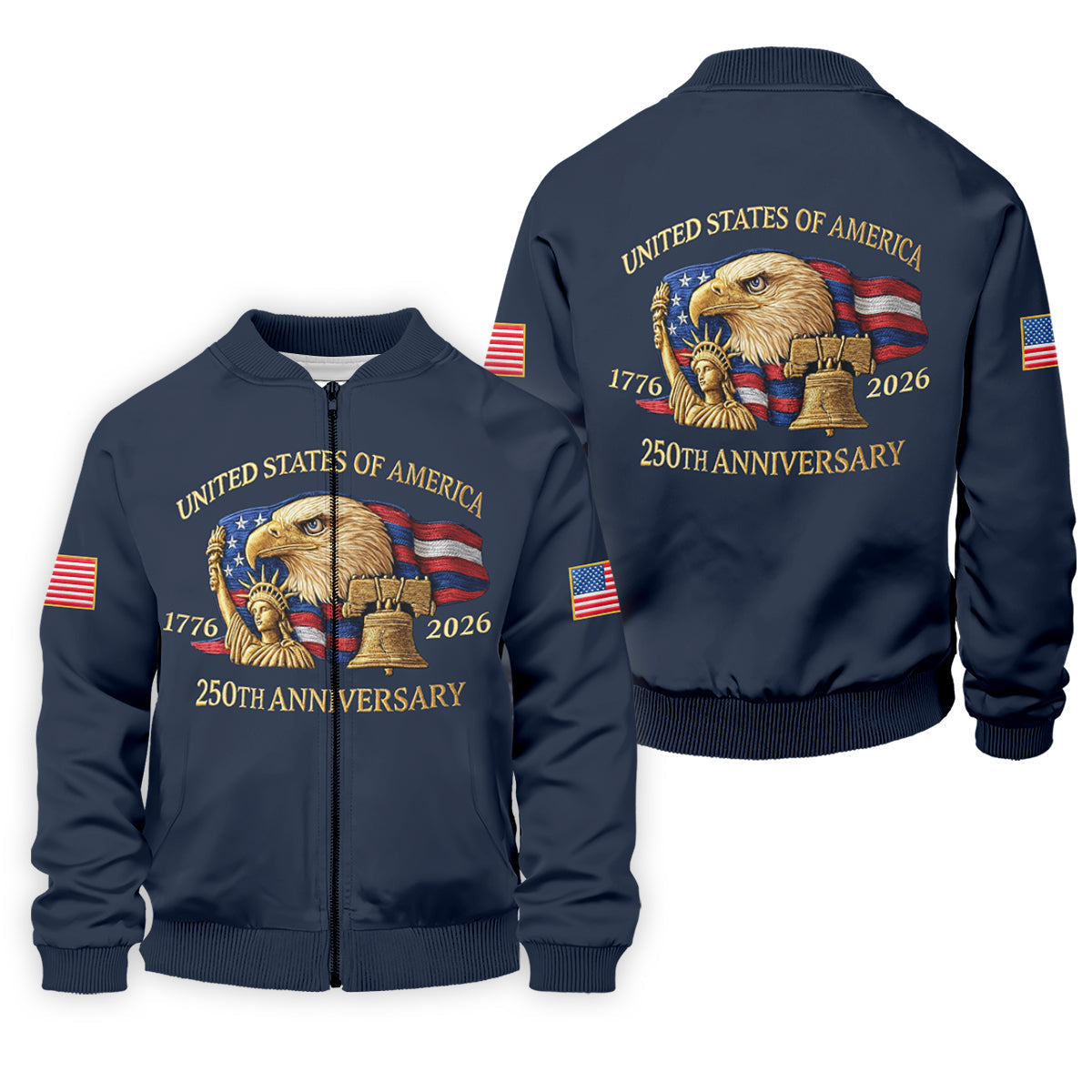 US America 250th Anniversary Patriot Eagle Embroidery Effect Golf Tops For Men, Patriot Golf Shirts For Men
