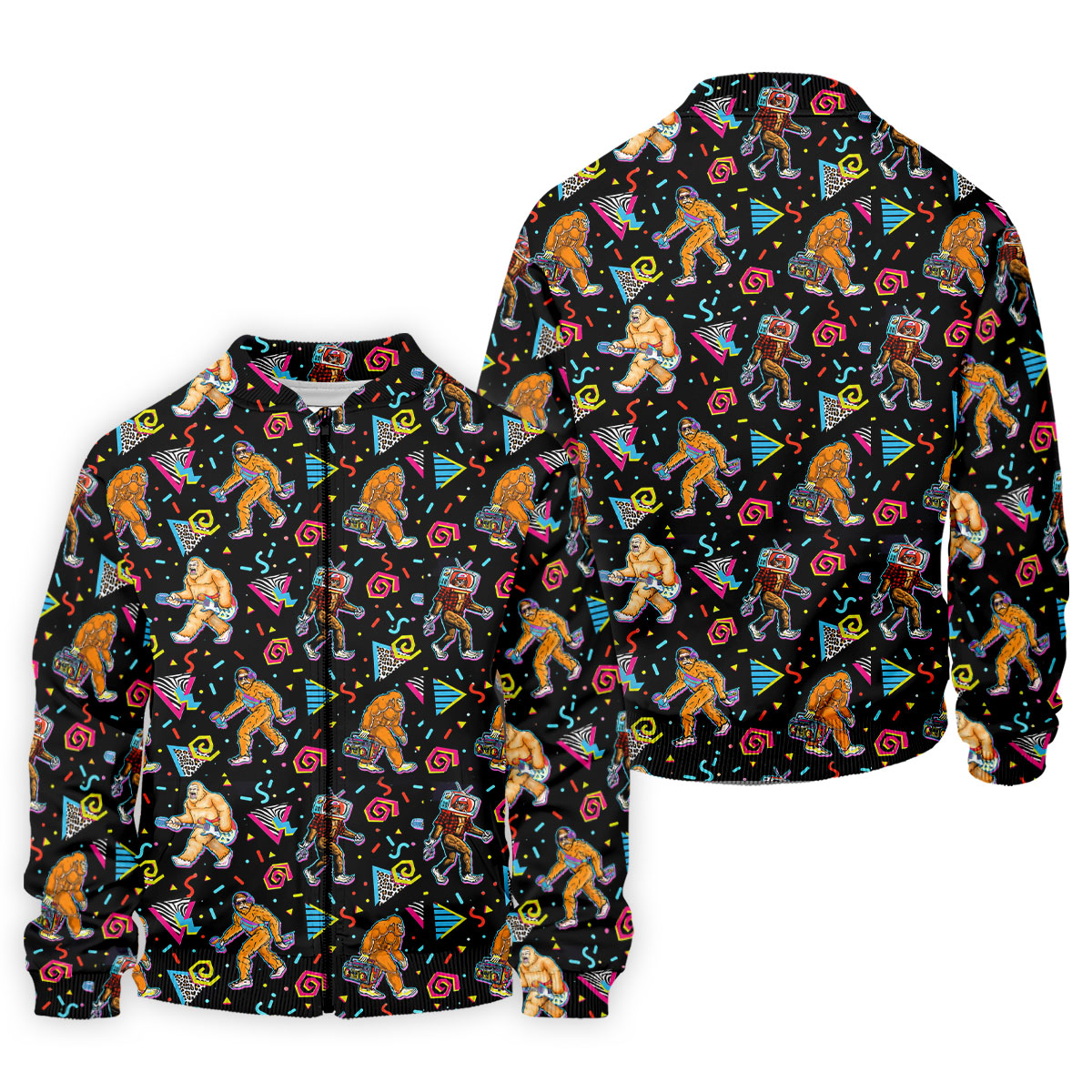 Retro Bigfoot Boombox Pattern Golf Shirt, Men's Golf Shirt, Mens Polo Shirts, Printed Golf Shirts
