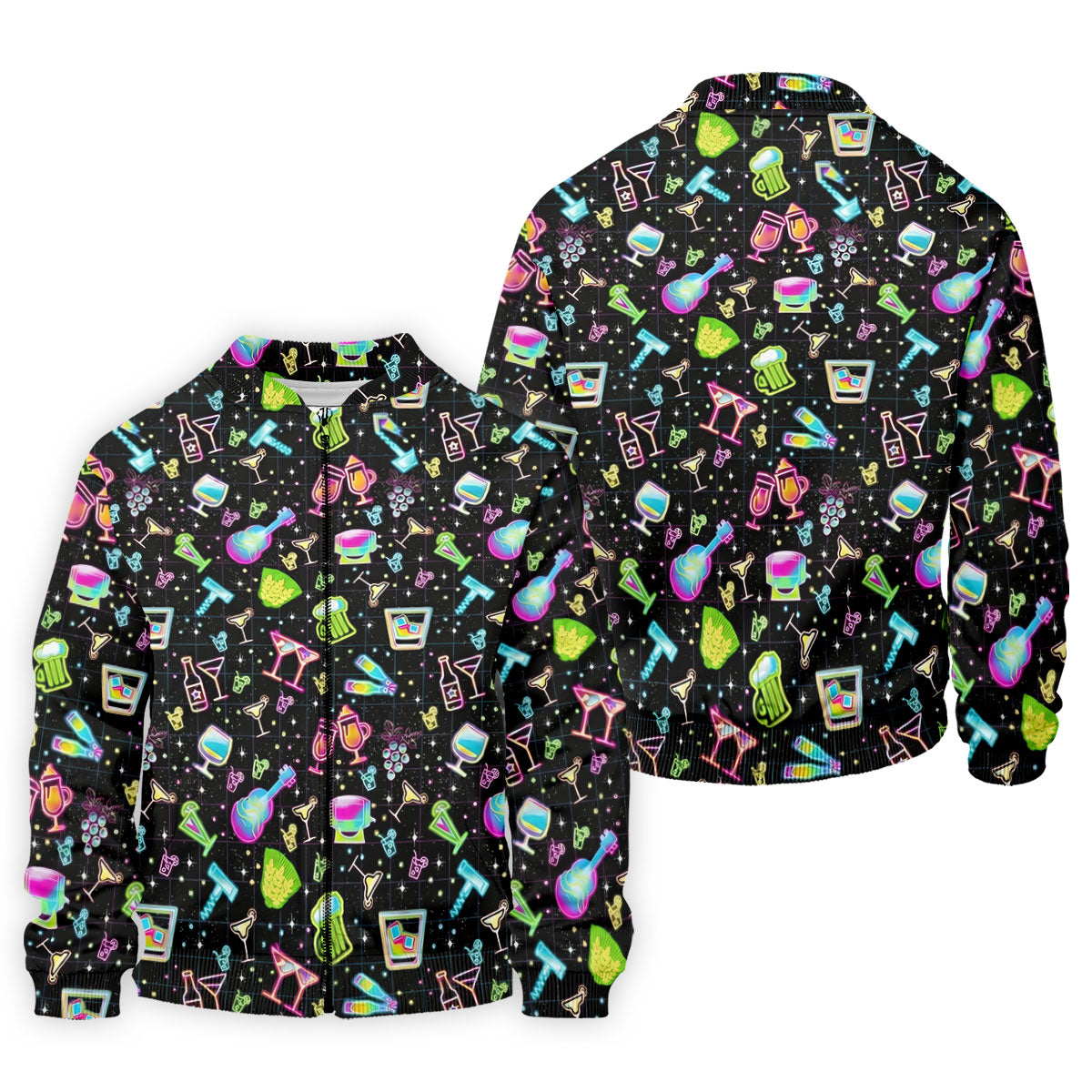 Neon Cocktail Party Pattern Design Hawaiian Golf Shirt, Golf Shirts For Men, Polo Shirts For Men