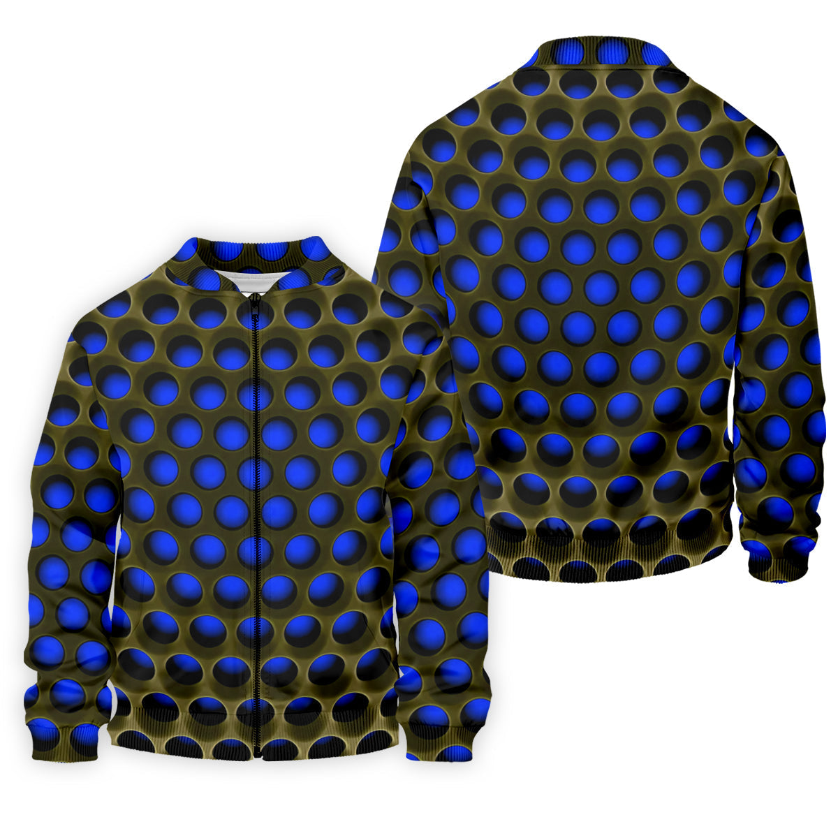 3D Effect Circular Pattern Navy Golf Shirt, Cool Golf Outfit, Men's Funny Golf Shirts, Polo ShirtFor Men