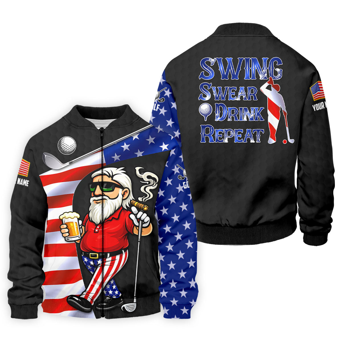 Swing Swear Drink Repeat Golf And Beer Patriotic Man 4th Of July Black Golf Shirt, 250 Years Golf Shirts For Men