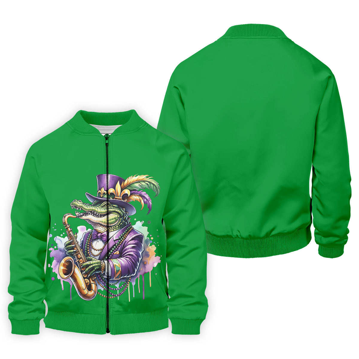 Mardi Gras Alligator Playing Saxophone Green Golf Shirt, Golf Shirts For Men, Polo ShirtFor Men