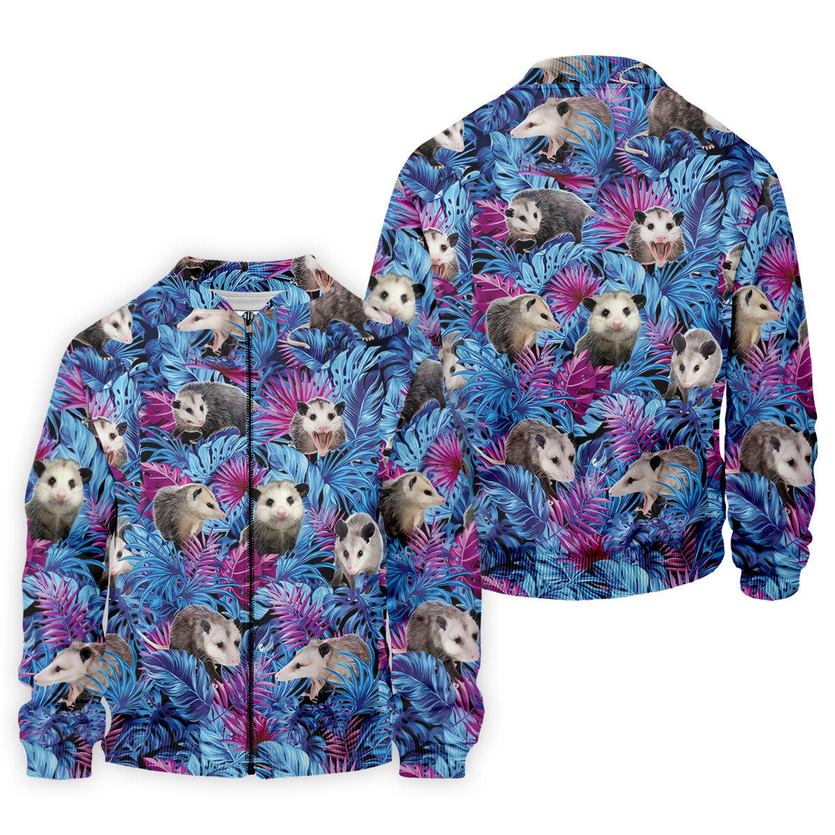 Funny Opossum Blue Purple Hawaiian Golf Shirt, Tropical Theme Golf Shirts For Men