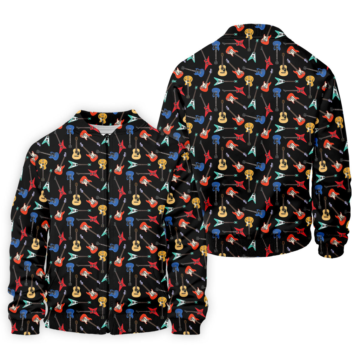 Electric Guitar Pattern Black Golf Shirt, Men's Golf Shirt, Mens Polo Shirts, Golf Polo Shirts For Men