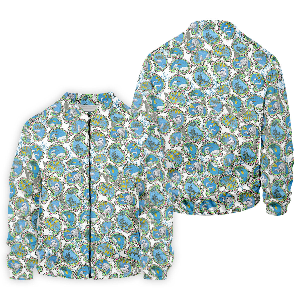 Paisley Flowers Heron Painting Print Golf Shirt, Polo Shirtor Men, Golf Shirts For Men