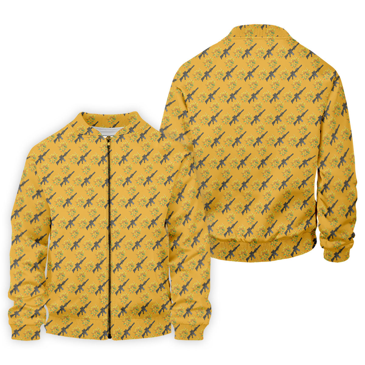 Gun And Flower Yellow Lily Flower Seamless Pattern Yellow Golf Shirt, Golf Tops For Men, Golf Shirts For Men
