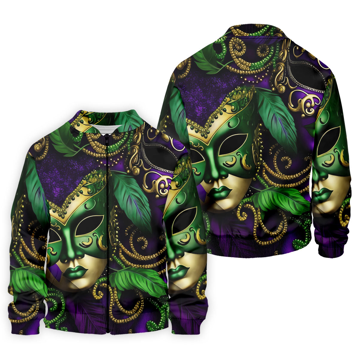 Purple Green Gold Carnival Mask Feather Print Mardi Gras Golf Shirt, Polo ShirtFor Men, Golf Shirts For Men