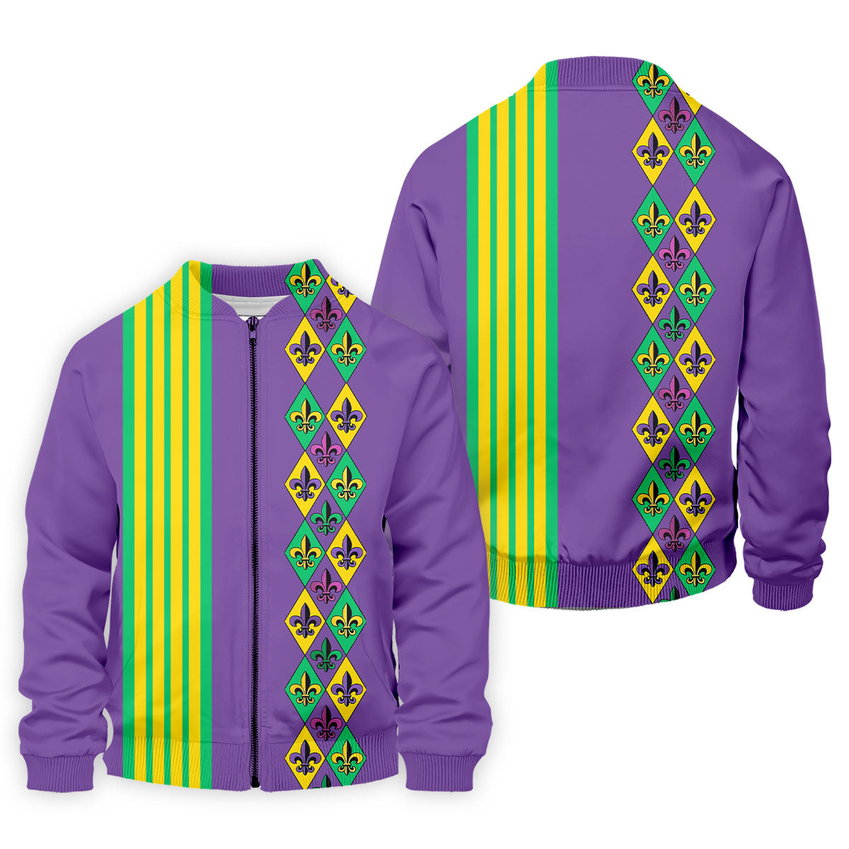 Fleur De Lis Argyle Pattern Purple Green Gold Stripes Golf Tops For Men, Polo ShirtFor Men, Golf Shirts For Men