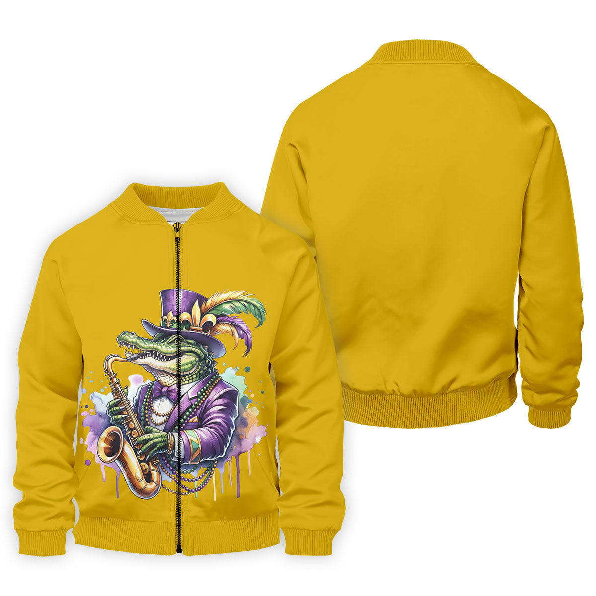 Mardi Gras Alligator Playing Saxophone Yellow Golf Shirt, Golf Shirts For Men, Polo ShirtFor Men