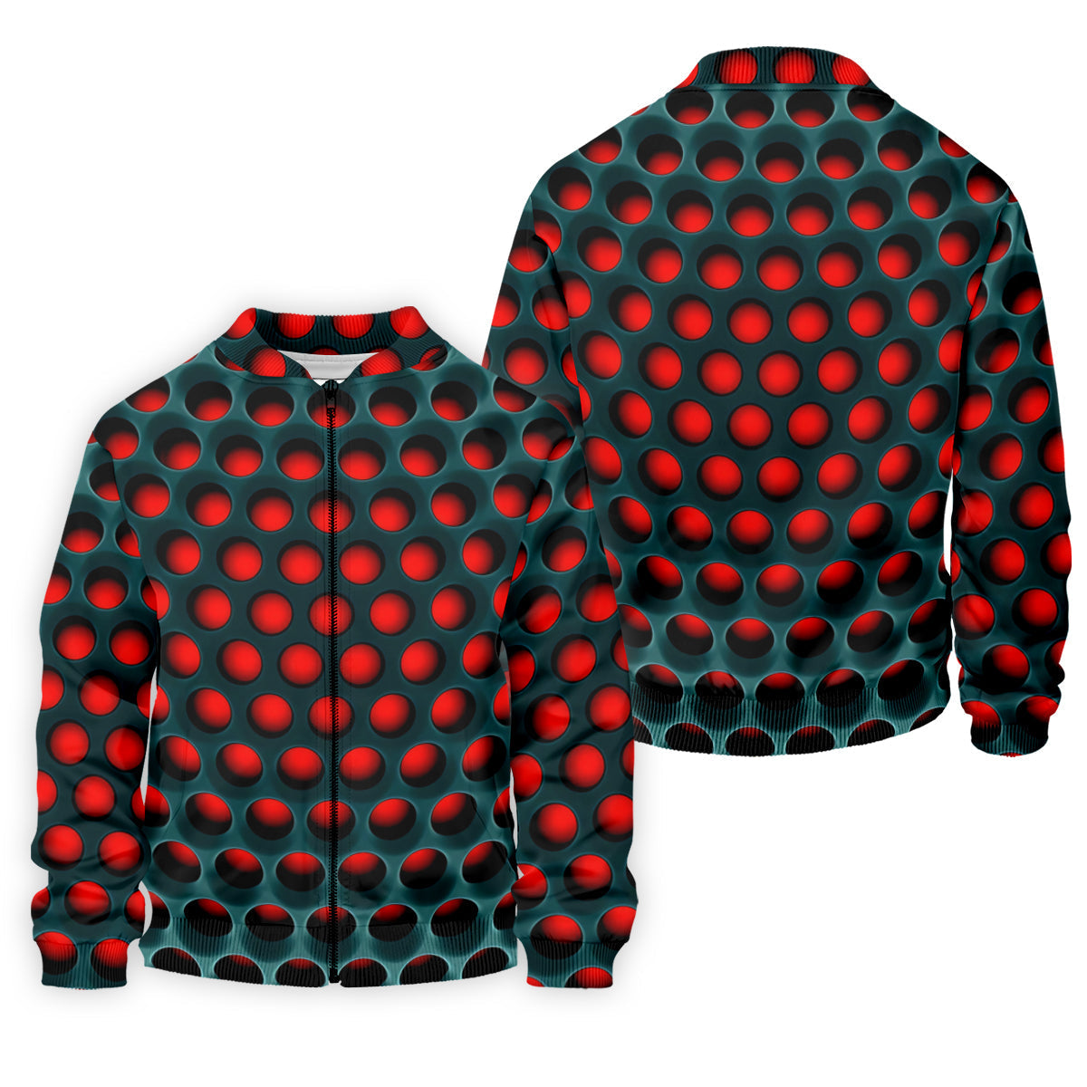 3D Effect Circular Pattern Red Golf Shirt, Cool Golf Outfit, Men's Funny Golf Shirts, Polo ShirtFor Men